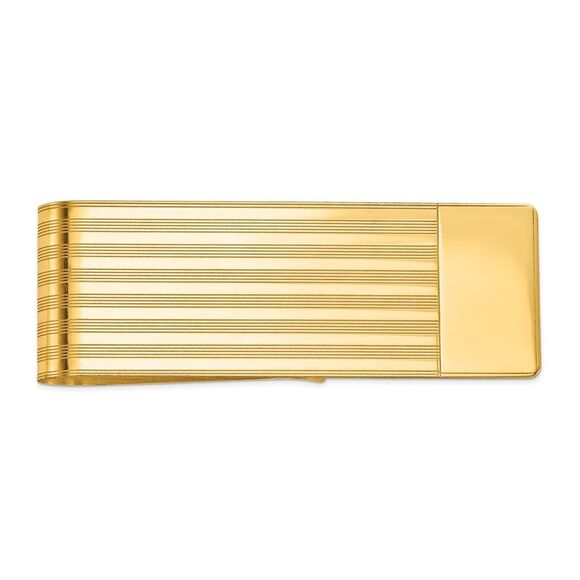 Men's 14k Yellow Gold Striped Fold-Over Money Clip - Picture 1 of 4